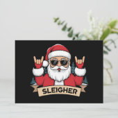 Kerst Sleigher Kerstman Rock Xmas Rocker Feestdagenkaart (Staand voorkant)