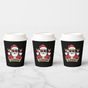 Kerst Sleigher Kerstman Rock Xmas Rocker Papieren Bekers