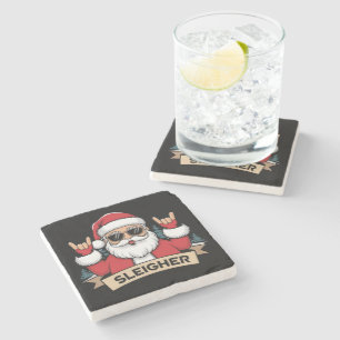 Kerst Sleighers Kerstman Rock Xmas Rocker  Stenen Onderzetter