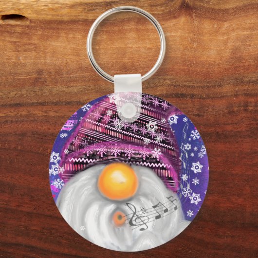 Kerst sleutelhanger kabouter in paarse hoed zingen (Achterkant)