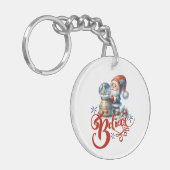 Kerst sleutelhanger met kabouter en sneeuwbol (Voorkant Links)