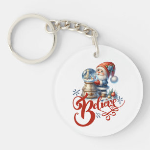 Kerst sleutelhanger met kabouter en sneeuwbol