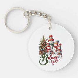 Kerst sleutelhanger met sneeuwpop Believe