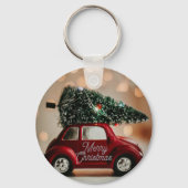 Kerst sleutelhanger met vintage auto – vrolijk ker (Voorkant)
