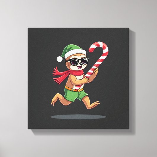 Kerst Sloth Elf Pepermunt Snoepstok Shirt Gi Canvas Afdruk (Voorkant)