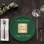 Kerst smaragd groen café bar business logo papieren bordje<br><div class="desc">Een klassieke smaragdgroene achtergrond. Personaliseer en voeg uw bedrijf toe,  bedrijf logo. Tekst: Vrolijk kerstfeest. Gelukkig Nieuwjaar! Voor bedrijfsevenementen,  partijen,  marketing,  promotie.</div>