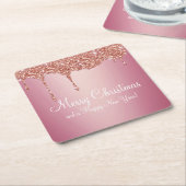 Kerst smeltend roos roze goud kartonnen onderzetters (Schuin)