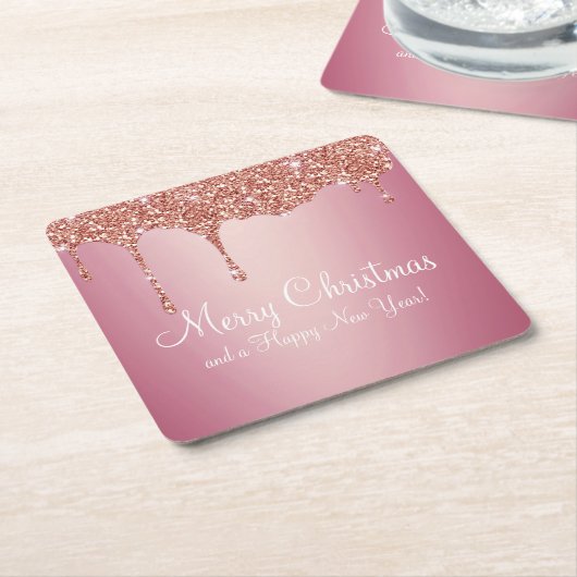 Kerst smeltend roos roze goud kartonnen onderzetters (Schuin)