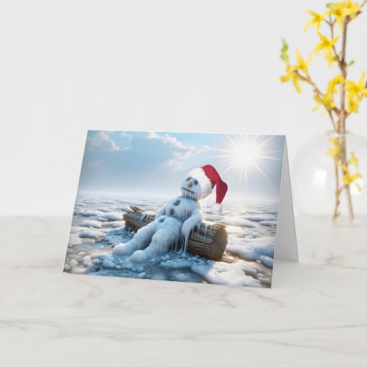 Kerst Smeltende Sneeuwman Humor Kaart (Gele Bloem)