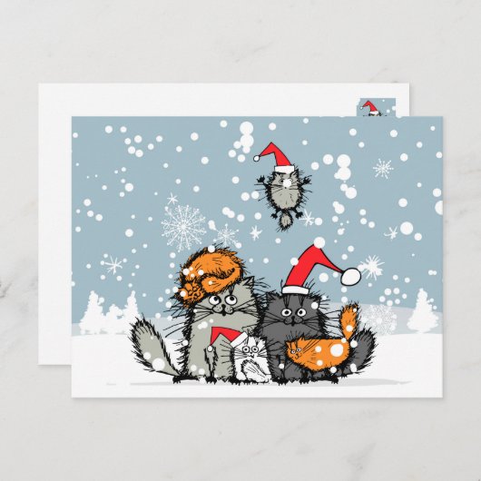 Kerst, sneeuw, cartoon, grappig feestdagenkaart (Voorkant / Achterkant)