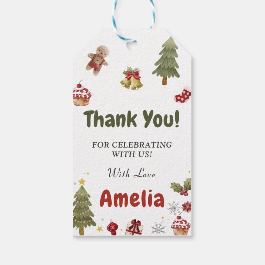 Kerst Sneeuw Cookies Verjaardagsfeest Cadeaulabel (Achterkant)