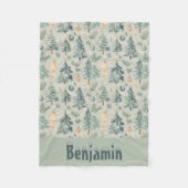Kerst Sneeuw en Bomen mos groen met naam Fleece Deken (Voorkant)