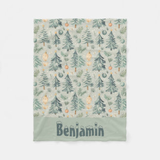 Kerst Sneeuw en Bomen mos groen met naam Fleece Deken