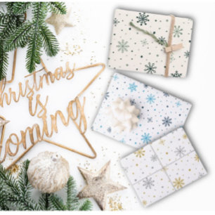 Kerst Sneeuw Vlokken Wrapping Sheet Set van 3 Inpakpapier Vel