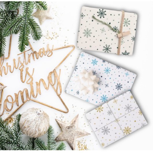 Kerst Sneeuw Vlokken Wrapping Sheet Set van 3 Inpakpapier Vel