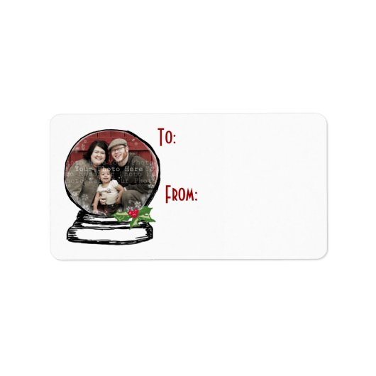 Kerst Sneeuw Wereldbol Foto Gift Label (Voorkant)