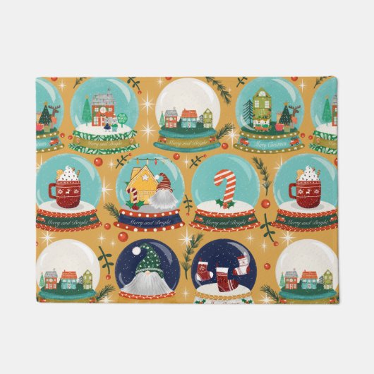 Kerst sneeuw-wereldbol Gnome/Gingerbread House// Deurmat (Voorkant)