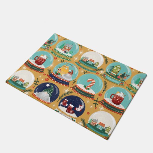 Kerst sneeuw-wereldbol Gnome/Gingerbread House// Deurmat (Schuin)