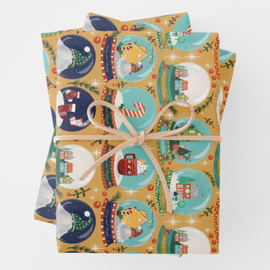 Kerst sneeuw-wereldbol Gnome/Gingerbread House// Inpakpapier Vel (In situ)