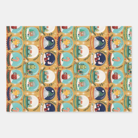 Kerst sneeuw-wereldbol Gnome/Gingerbread House// Inpakpapier Vel (Voorkant)