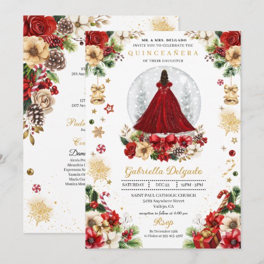 Kerst Sneeuw Wereldbol Prinses Winter Quinceañera Kaart (Voorkant / Achterkant)