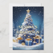 Kerst sneeuwboom blauw wit bedrijf DIY foto Feestdagenkaart (Voorkant)