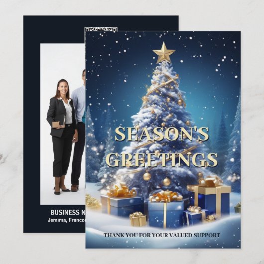 Kerst sneeuwboom blauw wit bedrijf DIY foto Feestdagenkaart (Voorkant / Achterkant)