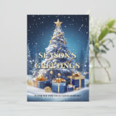 Kerst sneeuwboom blauw wit bedrijf DIY foto Feestdagenkaart (Staand voorkant)