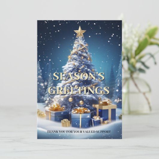 Kerst sneeuwboom blauw wit bedrijf DIY foto Feestdagenkaart (Staand voorkant)