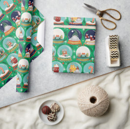 Kerst sneeuwbos-wereldbol//Gnome//Gingerbread Hous Cadeaupapier