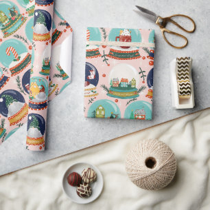 Kerst sneeuwbos-wereldbol//Gnome//Gingerbread Hous Cadeaupapier