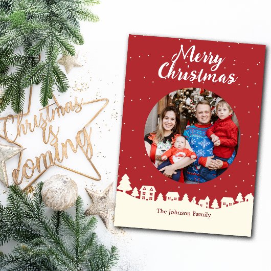 Kerst Sneeuwdorp Custom Photo Feestdagenkaart