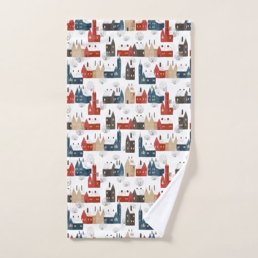 Kerst Sneeuwdorp Gezellig Feestelijk Nostalgisch Bad Handdoek (Handdoek)