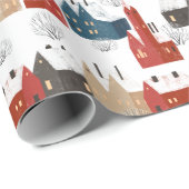 Kerst Sneeuwdorp Gezellig Feestelijk Nostalgisch Cadeaupapier (Rol Hoek)