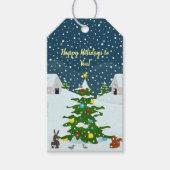 Kerst sneeuwdorp met kerstboom cadeaulabel (Voorkant)