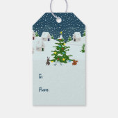 Kerst sneeuwdorp met kerstboom cadeaulabel (Achterkant)