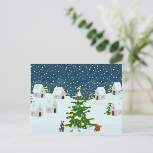 Kerst sneeuwdorp met kerstboom en ani briefkaart