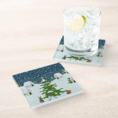 Kerst sneeuwdorp met kerstboom en ani glazen onderzetter (Schuin)