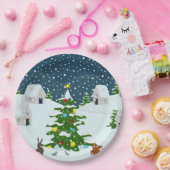 Kerst sneeuwdorp met kerstboom en ani papieren bordje (Feest)