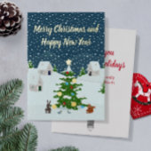 Kerst sneeuwdorp met kerstboom folie feestdagenkaart