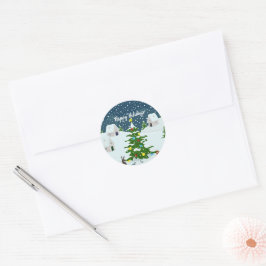 Kerst sneeuwdorp met kerstboom ronde sticker