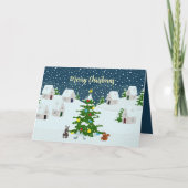 Kerst sneeuwdorp met schattige dieren aankondiging (Voorkant)