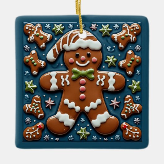 Kerst Sneeuwende Gingerbread Man  Keramisch Ornament (Voorkant)