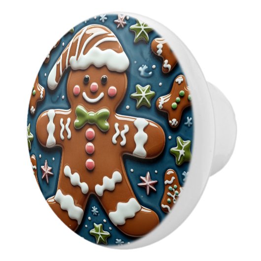 Kerst Sneeuwende Gingerbread Man Keramische Knop (Rechts)