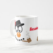 Kerst Sneeuwman Cartoon Gezicht met Naam Koffiemok (Voorkant links)