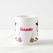 Kerst Sneeuwman Cartoon Gezicht met Naam Koffiemok (Center)