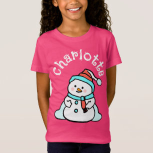 Kerst Sneeuwman Custom Naam Meisjes Roze T-shirt