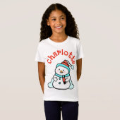 Kerst Sneeuwman Custom Naam Meisjes Wit T-shirt (Voorkant volledig)