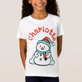 Kerst Sneeuwman Custom Naam Meisjes Wit T-shirt