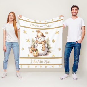 Kerst sneeuwman deken met naam goud